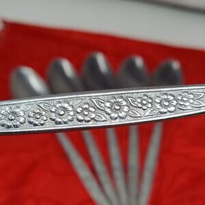 6X Vtg Tbsp Orleans ORL45 Tablespoon Stainless Korea Floral Flower Sears Anneka